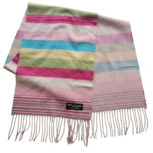 Multi‑Color Striped 100% Cashmere Scarf Pink Scarf 12" x 64" Fringe Scotland